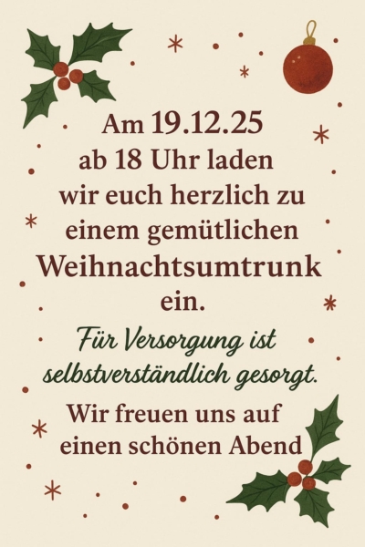 Einladung zum Weihnachtsumtrunk